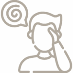 Person mit Hand am Kopf und wirrer Sprechblase