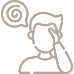 Person mit Hand am Kopf und wirrer Sprechblase